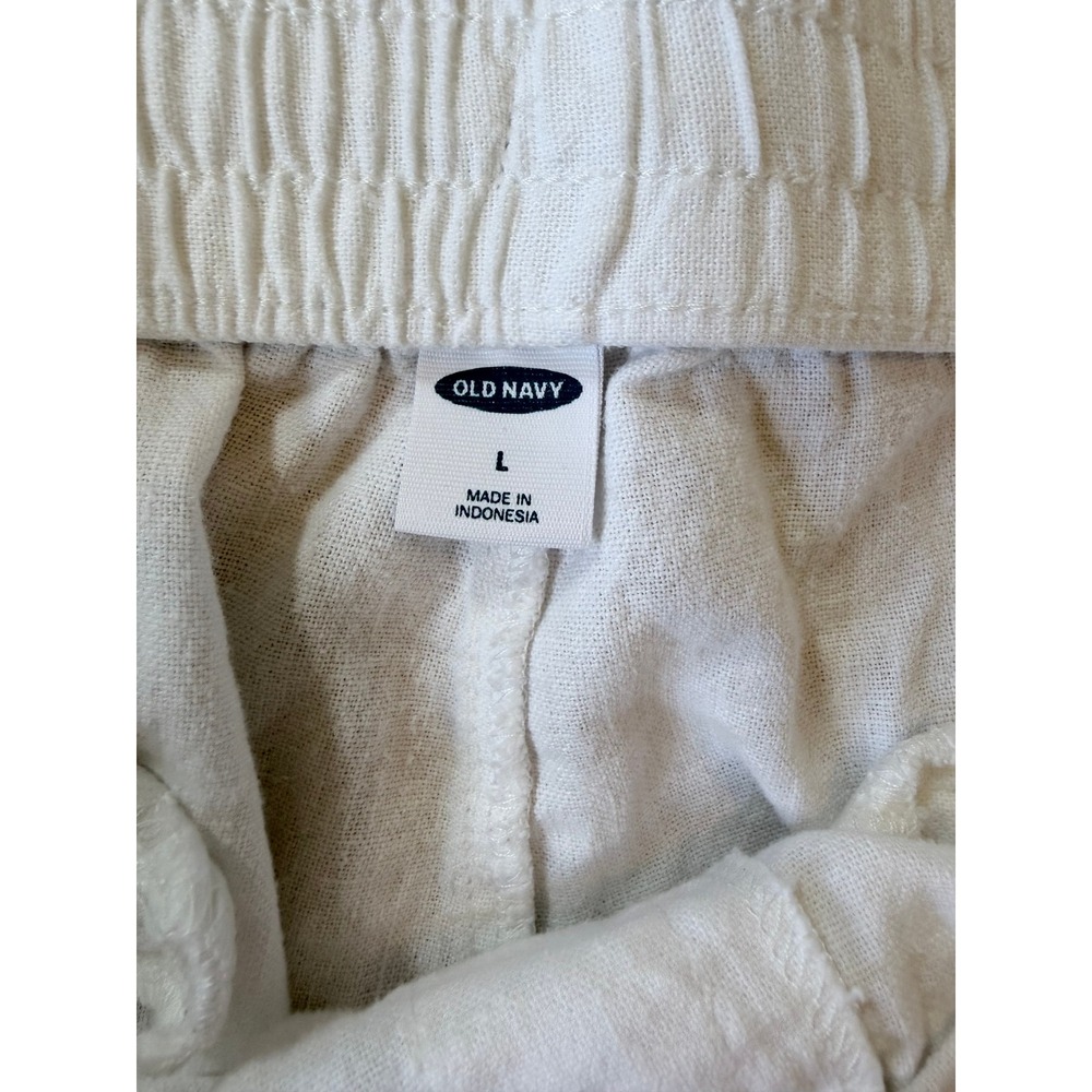 Womens White Linen Blend Drawstring Pull On Shorts Large Classic Summer Beach - Picture 5 of 7